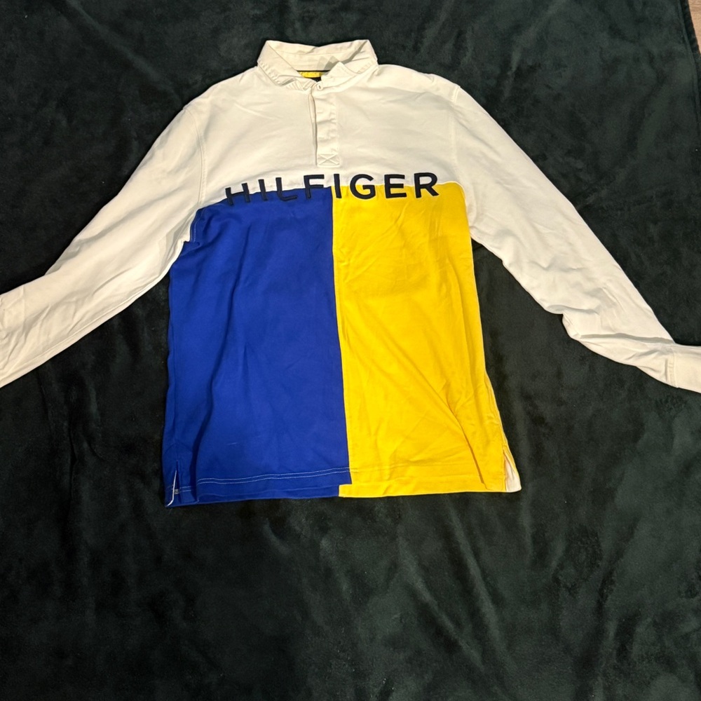Tommy Hilfiger Blue and Yellow Polo Shirt